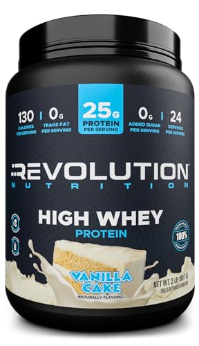 Revolution Nutrition, High Whey, Protein Powder 2LB, Whey Isolate, Gluten Free, Lean Muscle Mass for Men &amp; Women, 25g of Protein Per Scoop, 908 g, 24 Servings (Caramel Iced Cappuccino, 2 Pound)
