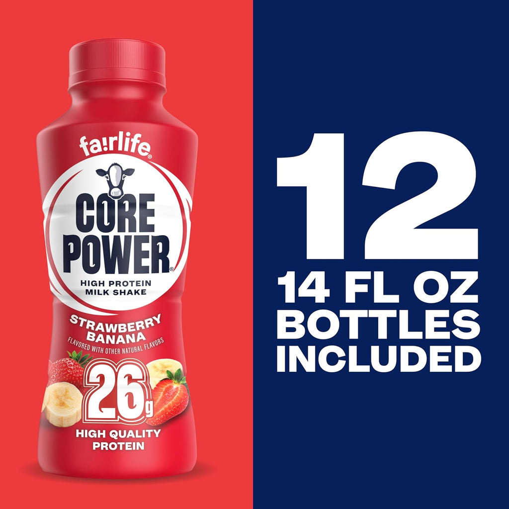Core Power Protein Shake, Strawberry Banana, 26g Bottle, 14oz