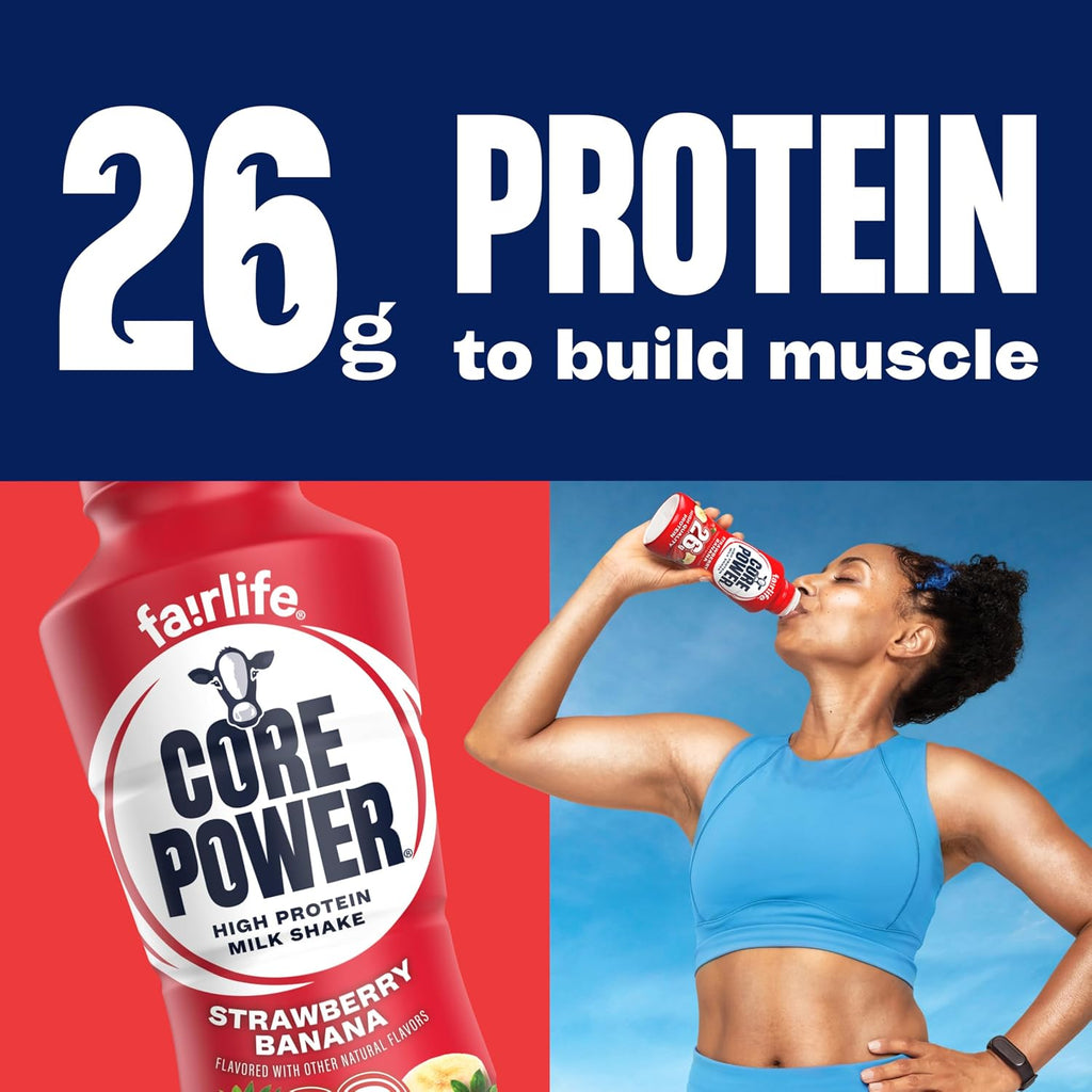 Core Power Protein Shake, Strawberry Banana, 26g Bottle, 14oz