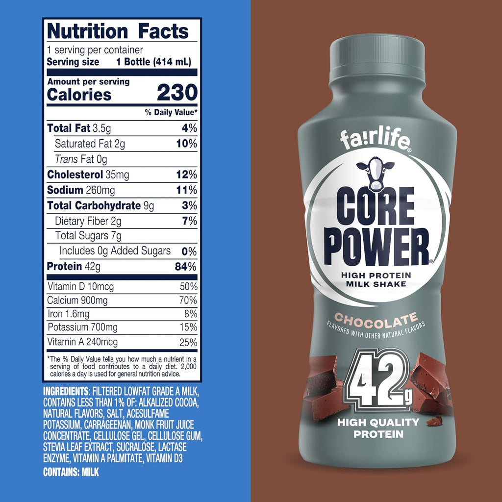 Core Power Fairlife Elite 42g High Protein Milk Shakes, Ready to Drink for Workout Recovery, Chocolate, 14 Fl Oz (Pack of 12)
