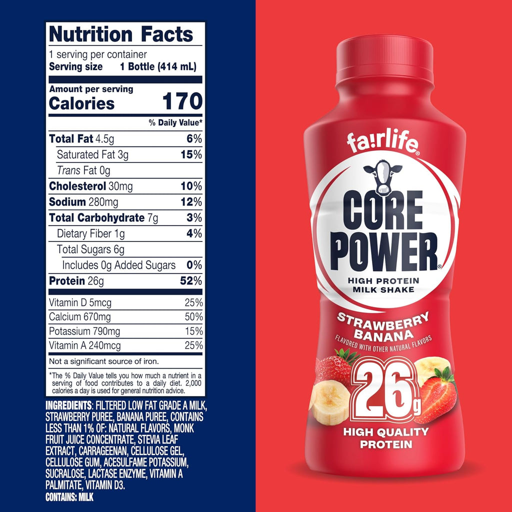 Core Power Protein Shake, Strawberry Banana, 26g Bottle, 14oz